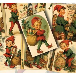 21 Pack Vintage Style Christmas Elf Postcards 4x6 Retro Junk Journal Scrapbook